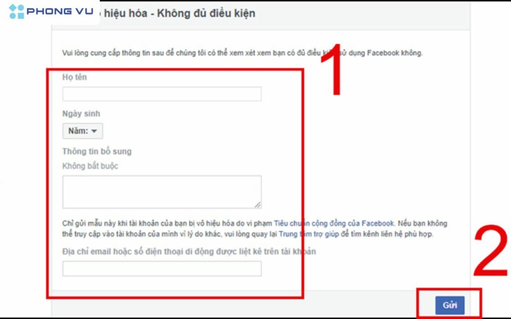 Cung cấp thông tin hợp lệ cho Facebook