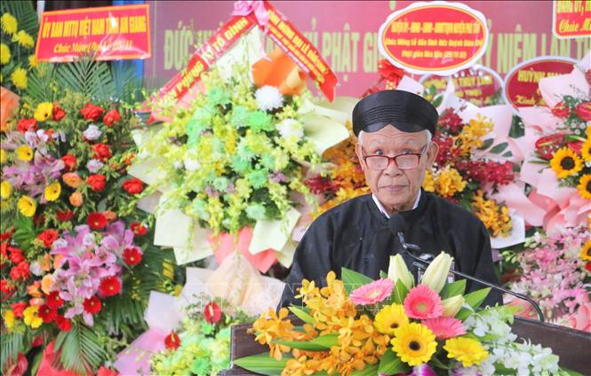 Ông Nguyễn Tấn Đạt, Trưởng Ban Trị sự Trung ương Giáo hội Phật giáo Hòa Hảo, phát biểu tại buổi lễ.