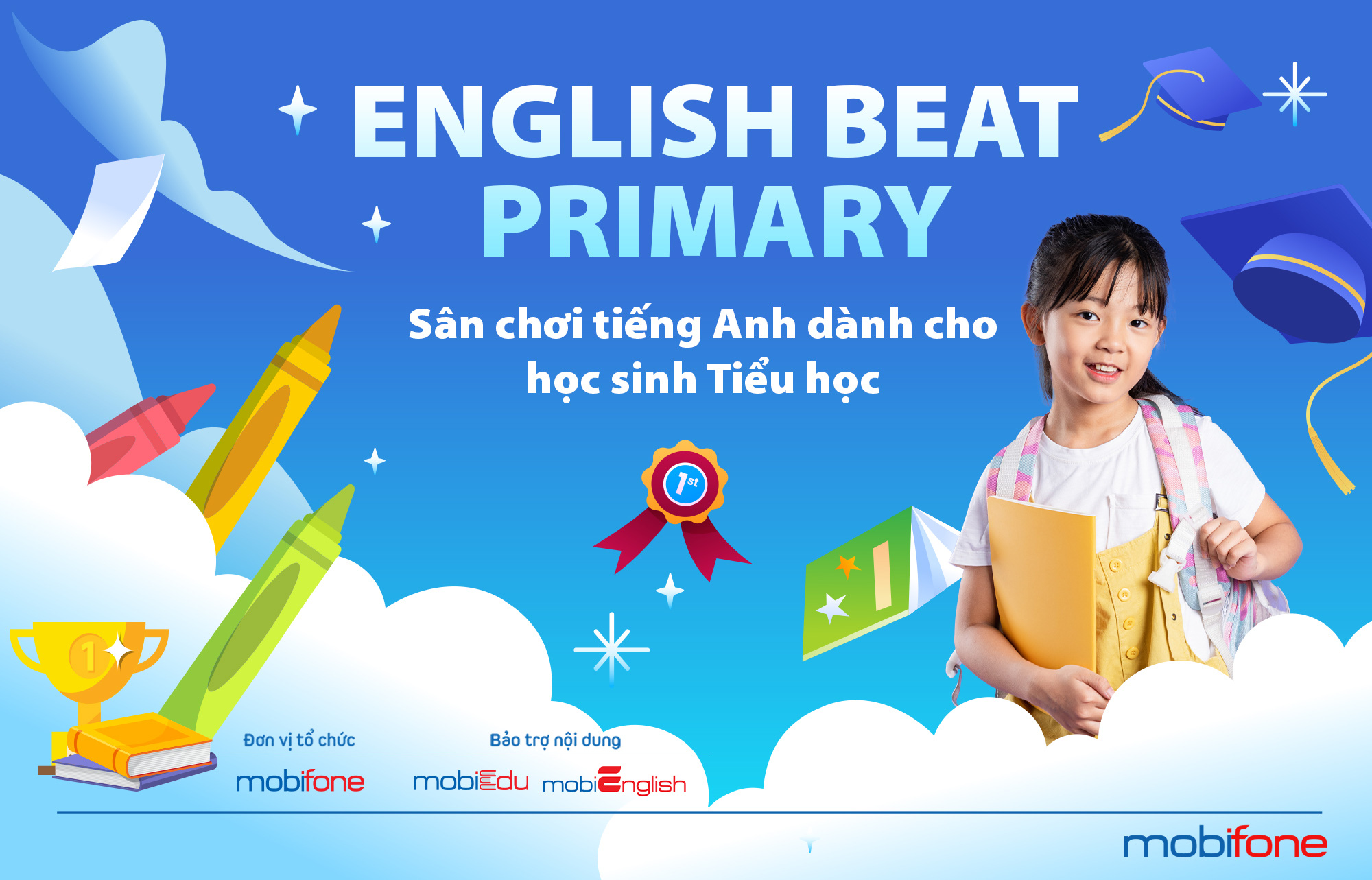 alt text: Học sinh tiểu học hào hứng tham gia cuộc thi English Beat - Primary của MobiFone